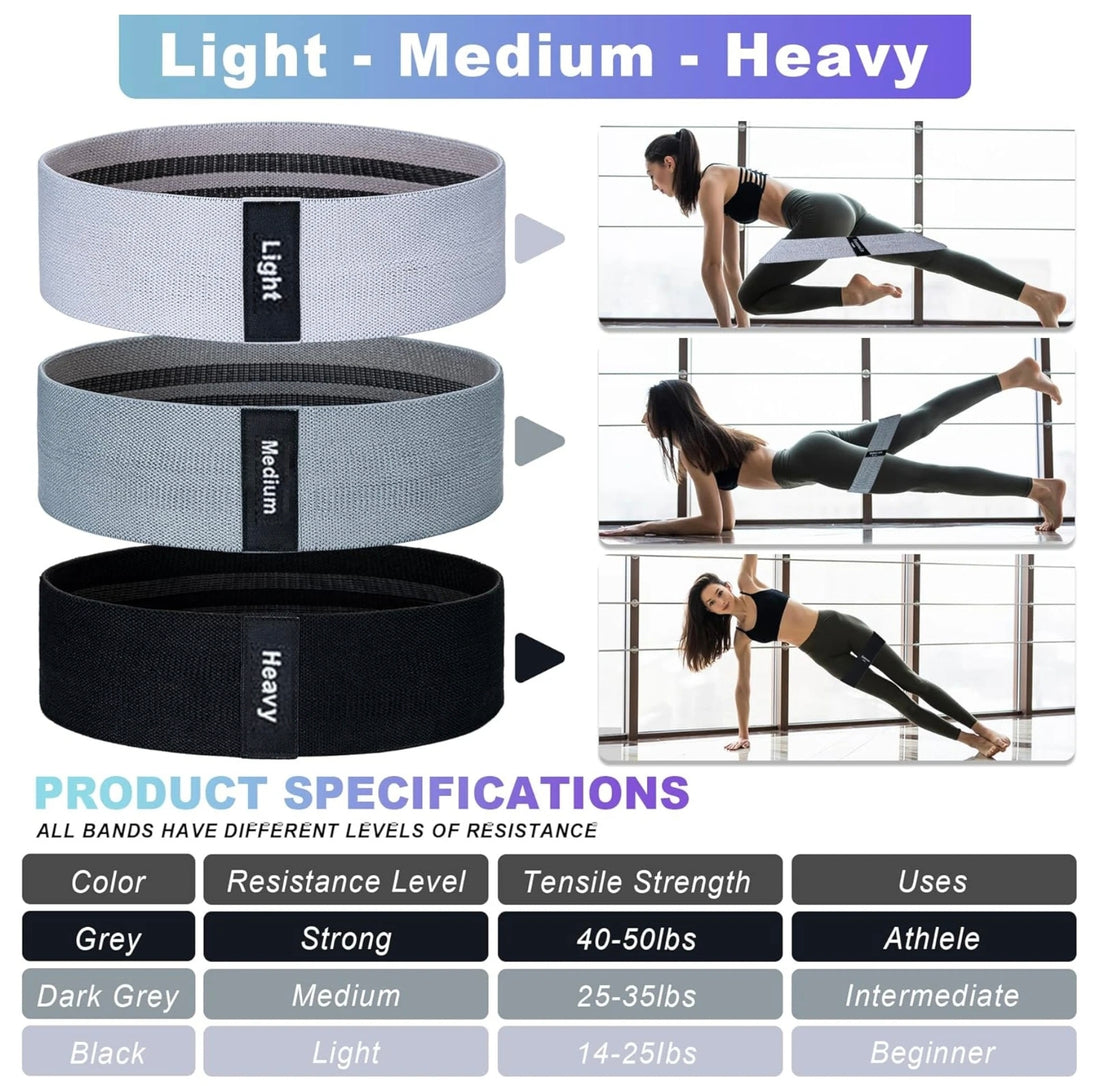 Fabric Hip Resistance Bands (Set of 3)